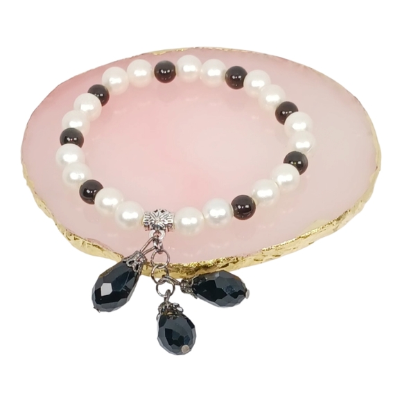 Pearl & Silver Sheen Obsidian Mala Y2K Grunge Soft Goth Romantic Academia Gothic - Picture 1 of 14